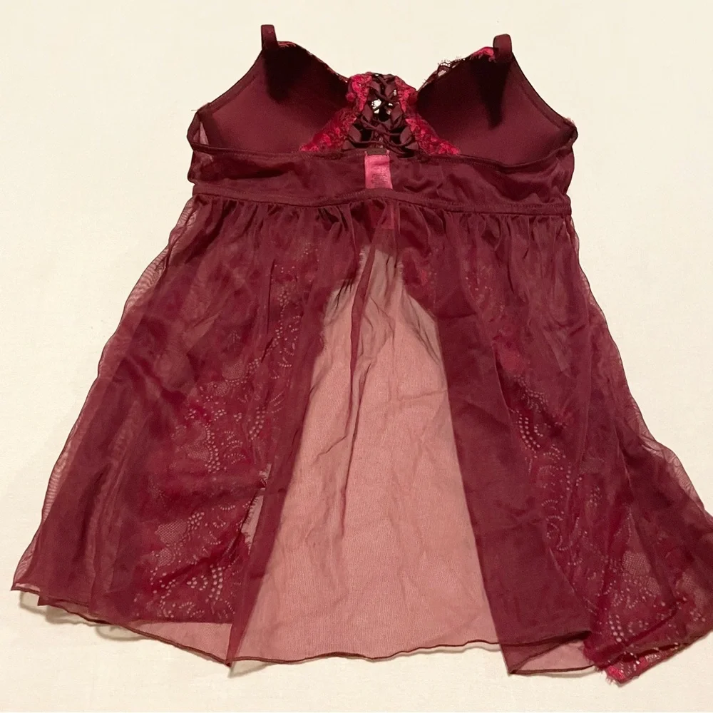 La Senza Burgundy Lace & Mesh Flyaway Babydoll Size M - Picture 8 of 15